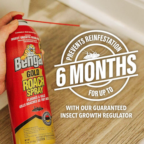 Bengal Gold Roach Spray back-application demonstrates reaching behind walls.
