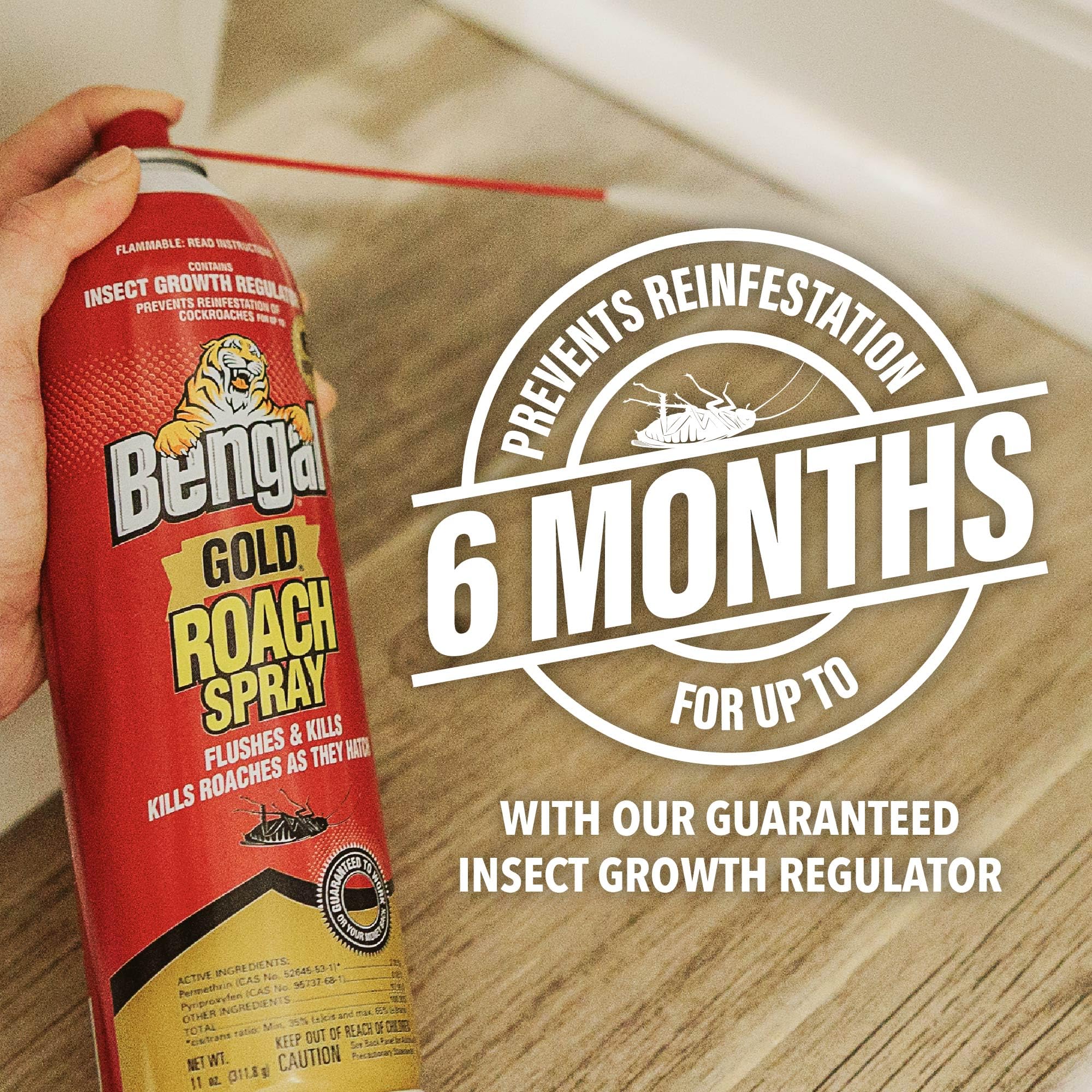 Bengal Gold Roach Spray used in cracks and crevices for pests.
