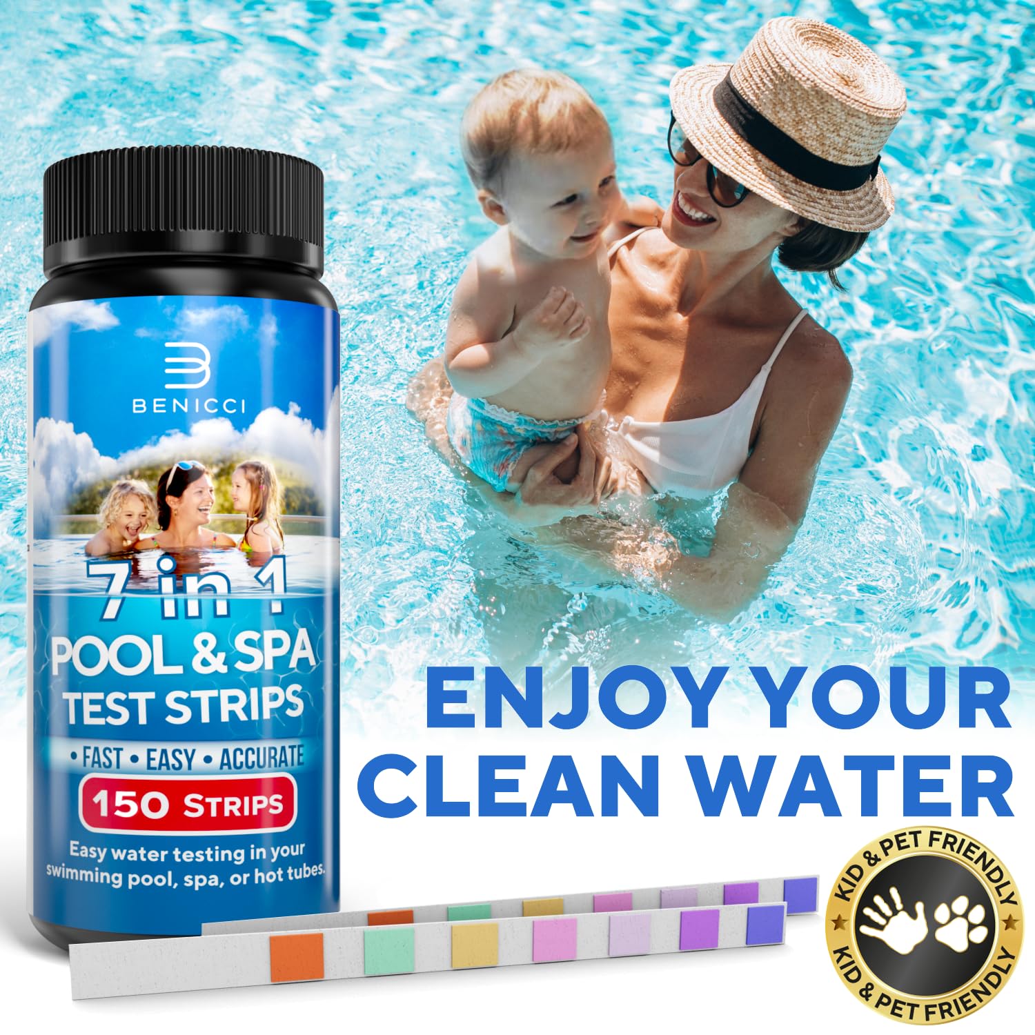Benicci hardness reading indicates mineral content in spa water.
