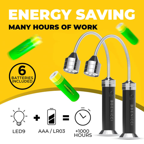 Benicci light easily attaches to metal surfaces with a strong magnetic base.