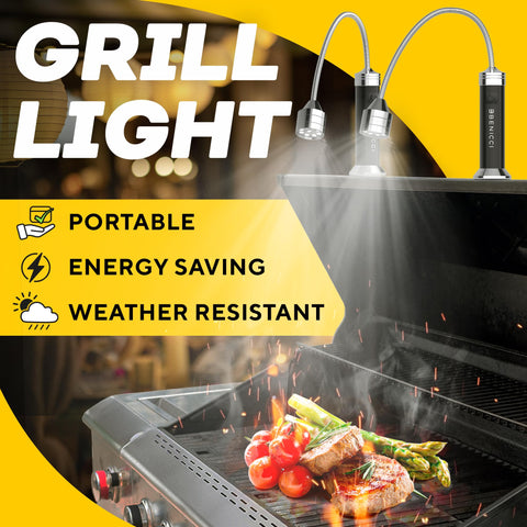 Benicci BBQ light mounted on an 8.4-inch gooseneck for precise lighting direction.
