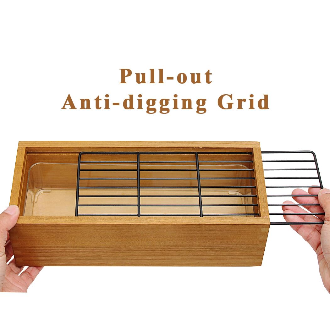 BENPIN wooden cat grass planter top view shows anti-digging grid protecting floors.