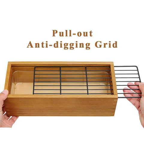 BENPIN wooden cat grass planter top view shows anti-digging grid protecting floors.