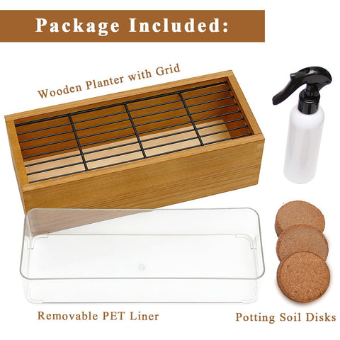 BENPIN wooden cat grass planter removable liner prevents leaks and spills.