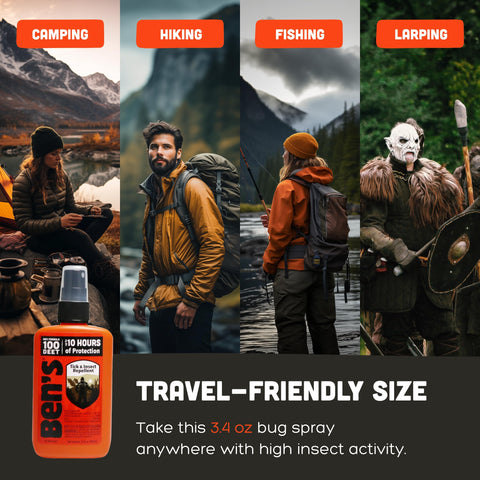 Compact travel-size Ben's bottle ideal for backpackers.