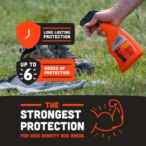 Long-lasting protection through washes highlights Ben's repellent on fabrics and gear.