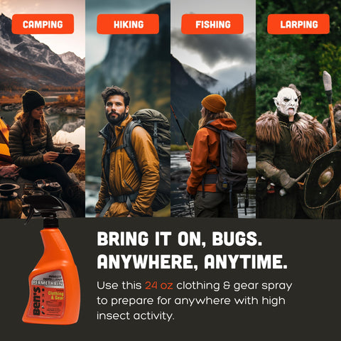 Perfect for camping and hiking, showing coverage on clothes and gear.