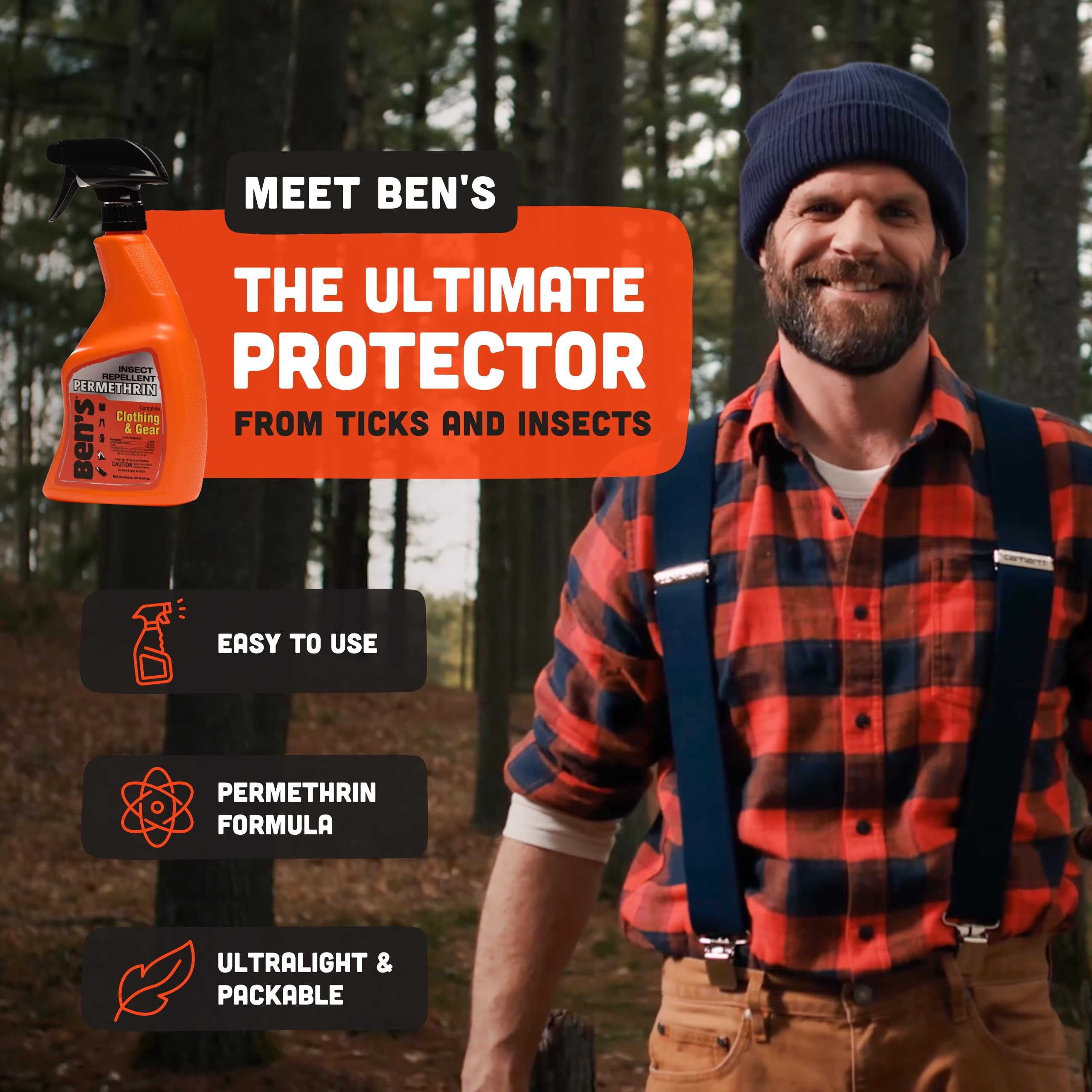 Ben's 0.5% permethrin bonds to fibers, delivering long-lasting protection through washing.