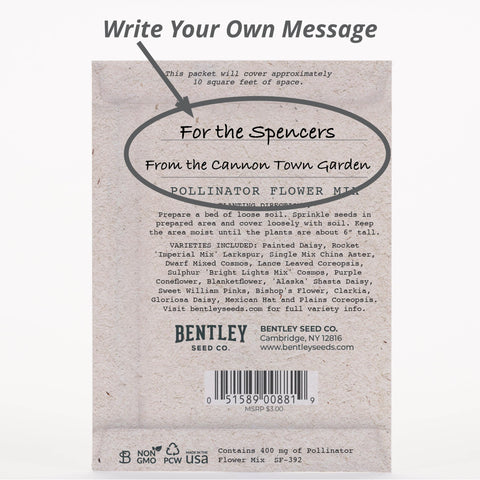 Bentley Seed Co. Backyard pollinator habitat seeds invite hummingbirds, bees, and butterflies.