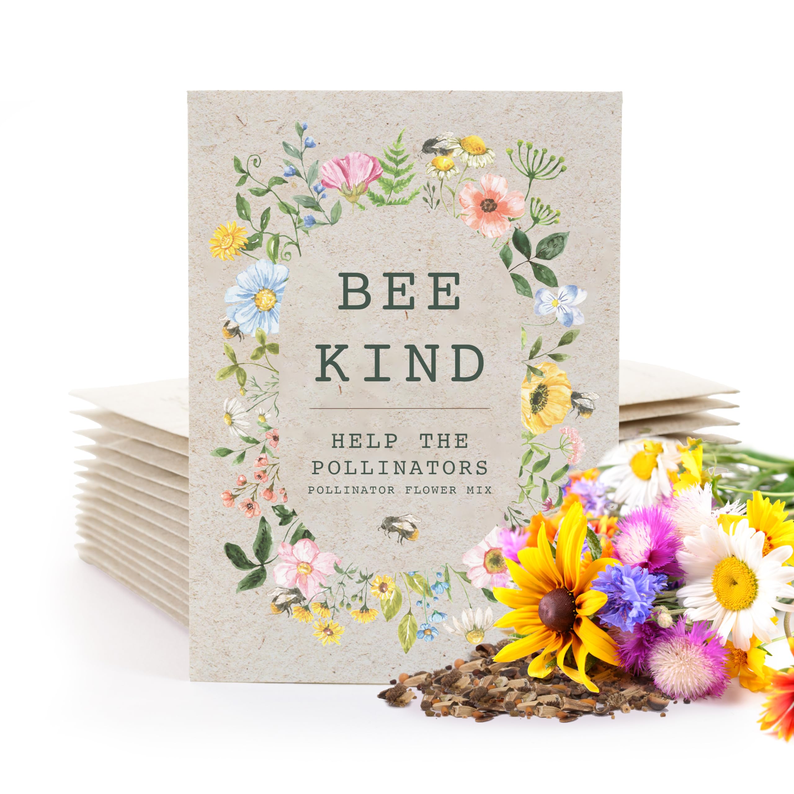 Bentley Seed Co. Bee Kind pollinator mix packets ready to plant, attracting bees and butterflies to your garden.