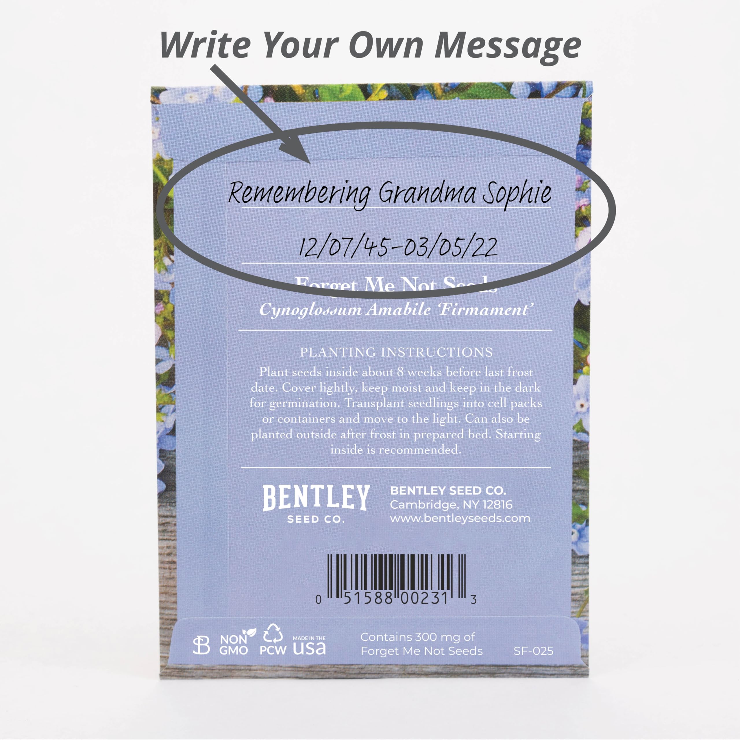 Bentley Seed Co. blue forget-me-not flowers add color to bouquets and memory gardens.