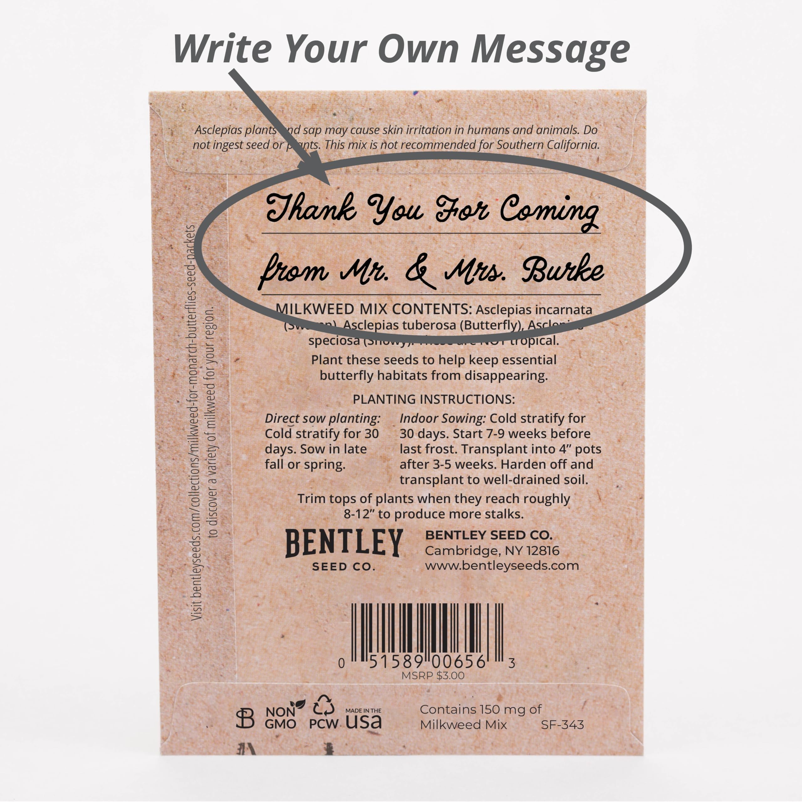 Bentley Seed Co. direct sow instructions guide seasonal planting.