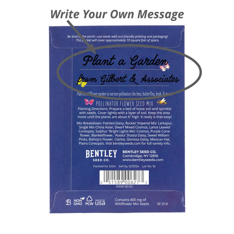 Bentley Seed Co Earth Day bees and butterflies on illustrated packet.