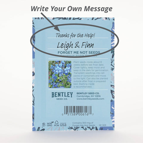 Bentley Seed Co. Forget-Me-Not bouquet-ready seeds image suggests vibrant blooms for arrangements