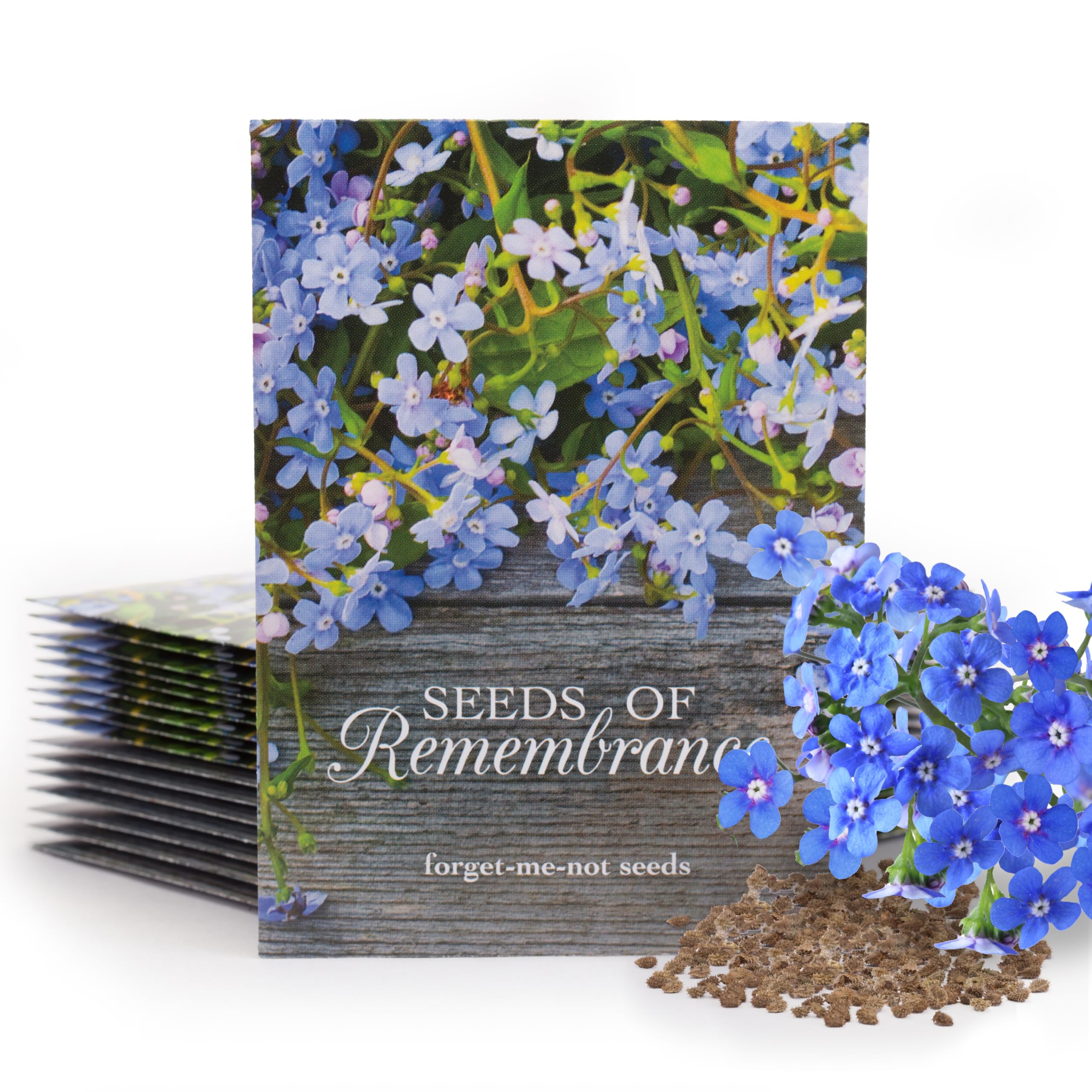 Bentley Seed Co. forget-me-not seed packet for memorial giveaways and garden remembrance.