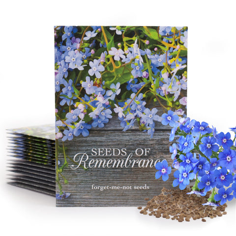 Bentley Seed Co. forget-me-not seed packet for memorial giveaways and garden remembrance.
