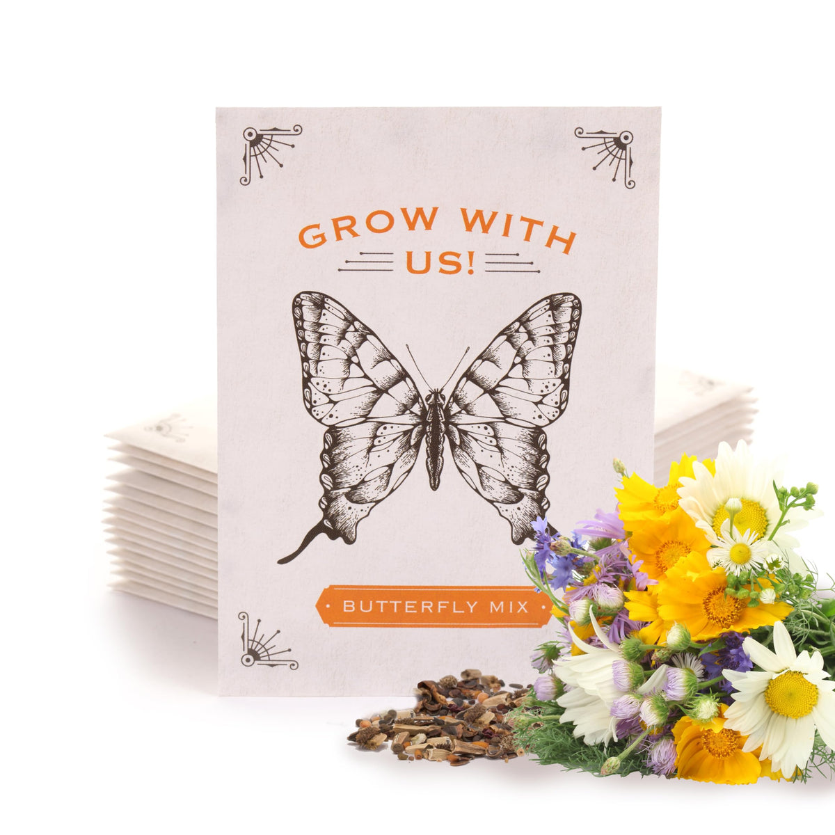 Bentley Seed Co butterfly mix packets front view, ideal for easy party favors.