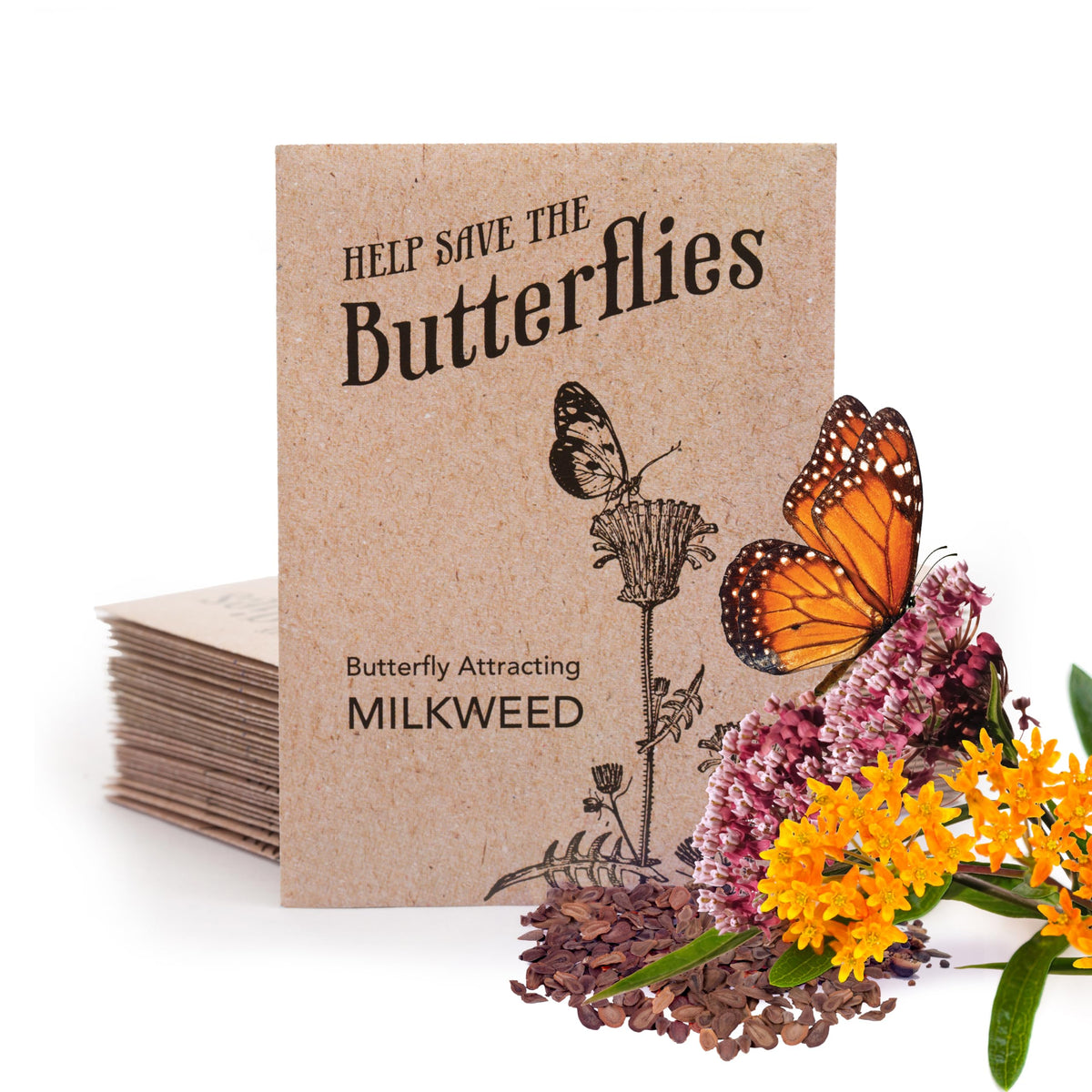 Bentley Seed Co. milkweed seed packet ready for planting and butterfly habitat support.
