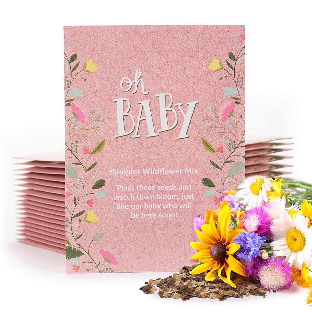 Bentley Seed Co. Oh Baby pink-wildflower packets for baby shower favors that guests can plant.