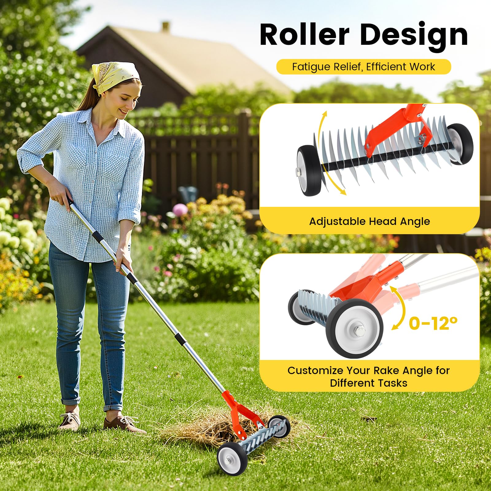 Beolisave Thatch Rake angle-0-12-degrees enables precise thatch removal without harming grass.