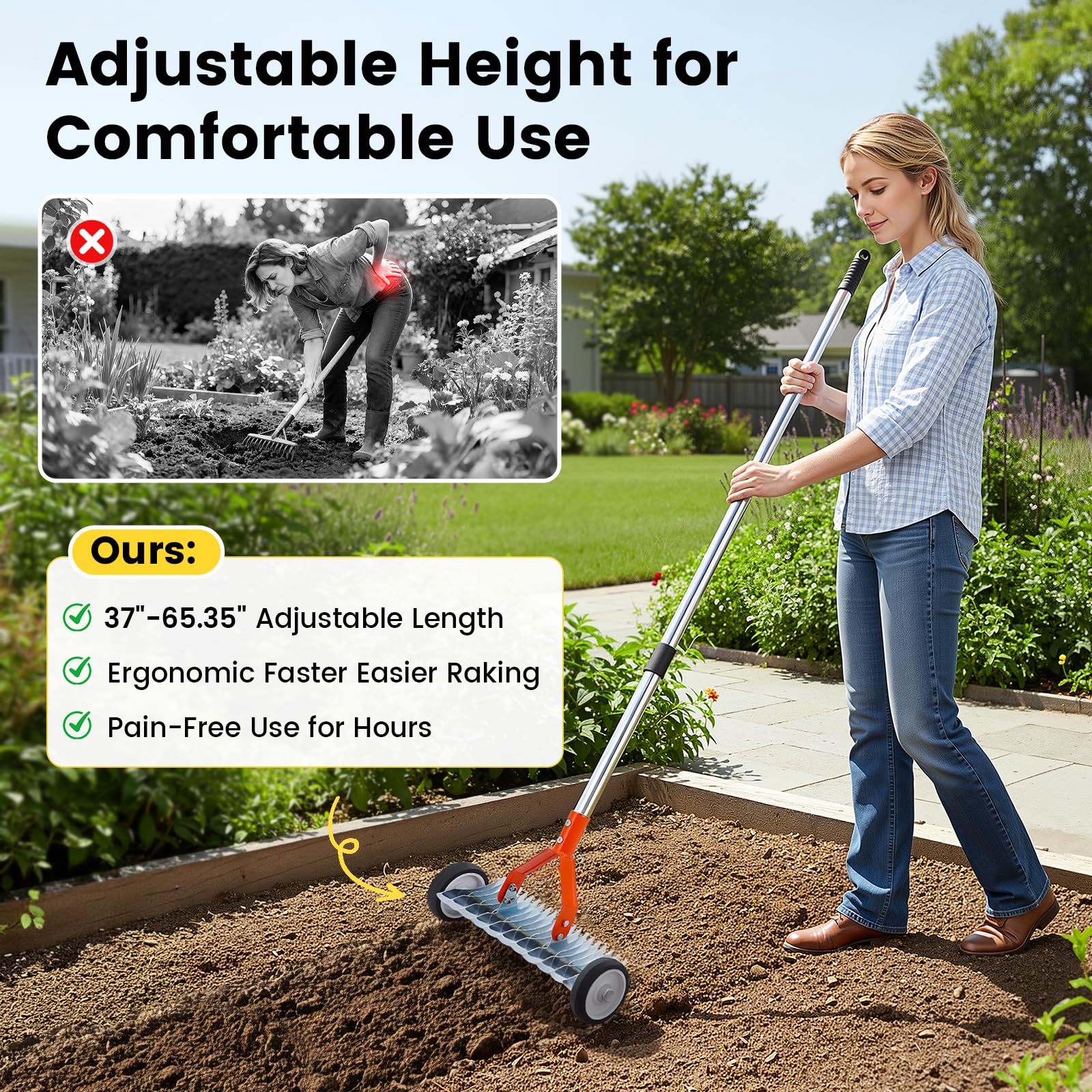 Beolisave Thatch Rake ergonomic-handle provides a comfortable grip and reduced back strain.