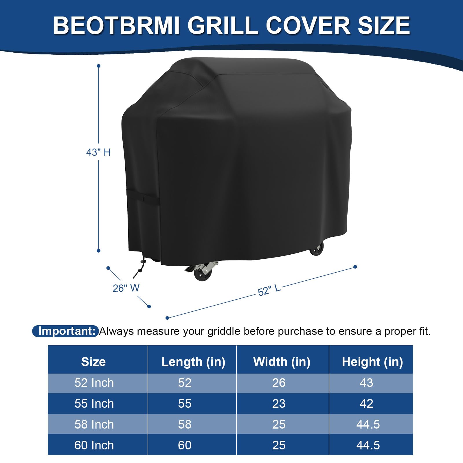 BEOTBRMI grill cover provides waterproof, fade-resistant protection against sun and rain.