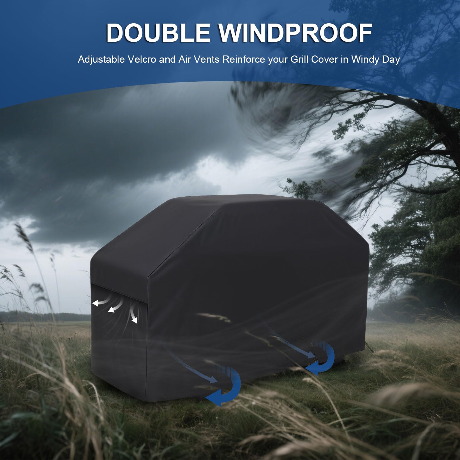 BEOTBRMI wind-resistant grill cover in windy outdoor setup