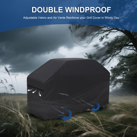 BEOTBRMI wind-resistant grill cover in windy outdoor setup
