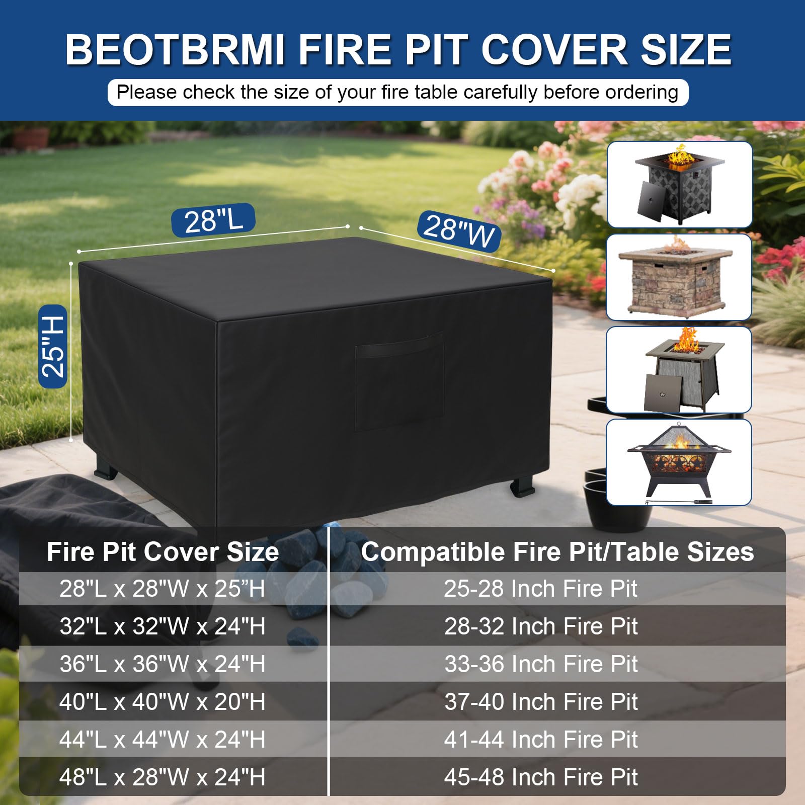 BEOTBRMI waterproof cover keeps fire pit dry and ready.