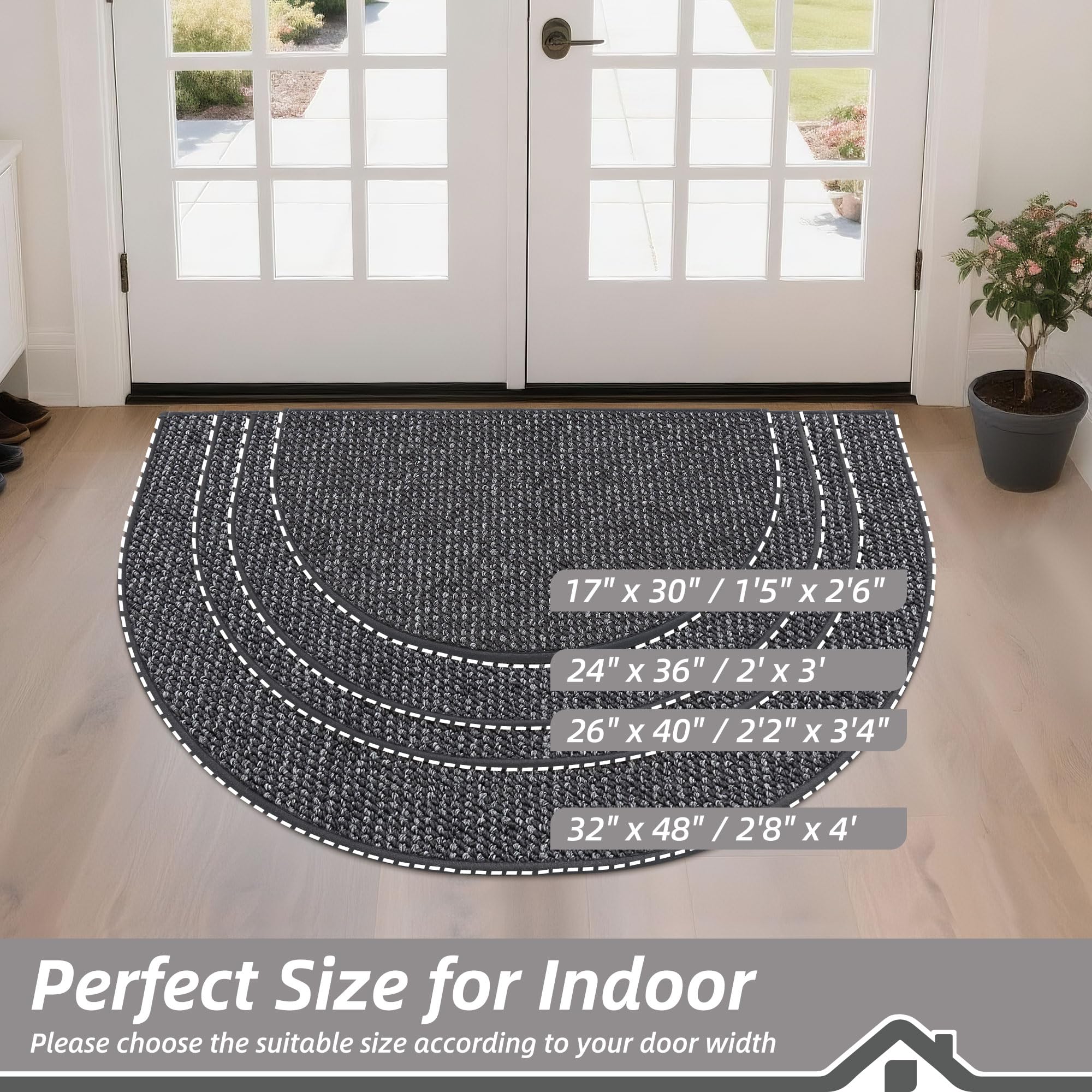 BEQHAUSE Charcoal entrance rug with non-slip backing stays in place