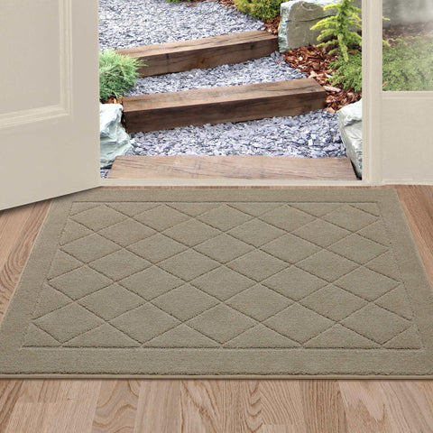 BEQHAUSE Dirt Trapper Door Mat 24x36 showing absorbent surface trapping moisture and dirt.