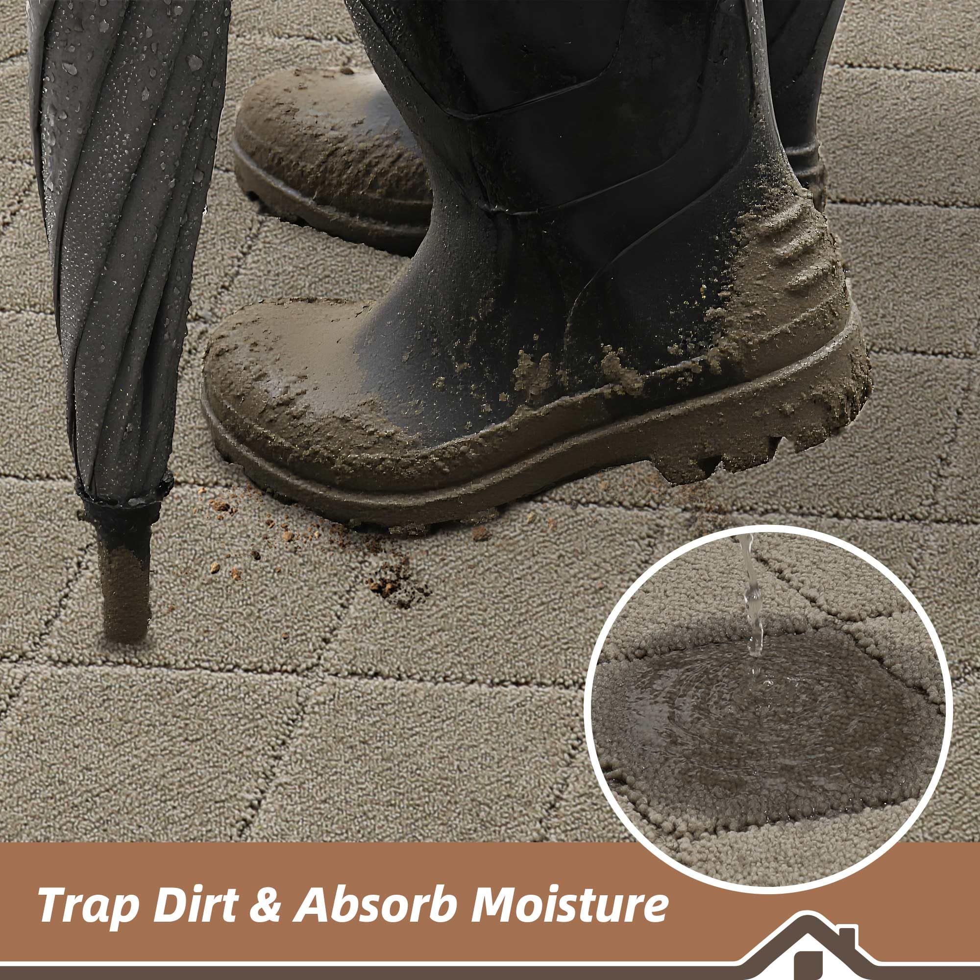 BEQHAUSE Dirt Trapper door mat absorbent surface in action against wet shoes