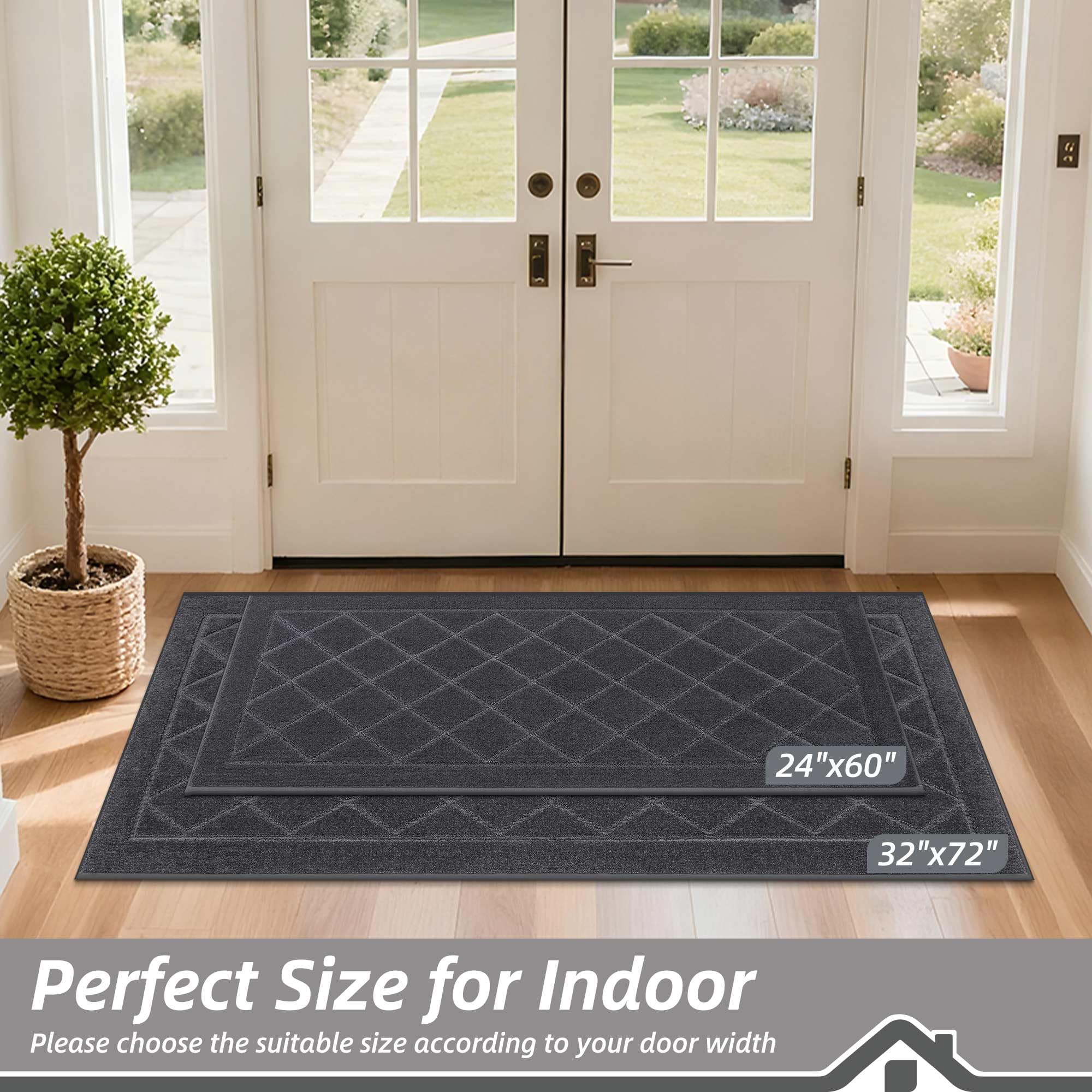 BEQHAUSE Dirt Trapper Door Mat back view highlights non-slip backing for indoor safety.