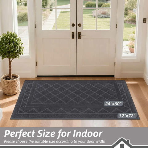 BEQHAUSE Dirt Trapper Door Mat back view highlights non-slip backing for indoor safety.