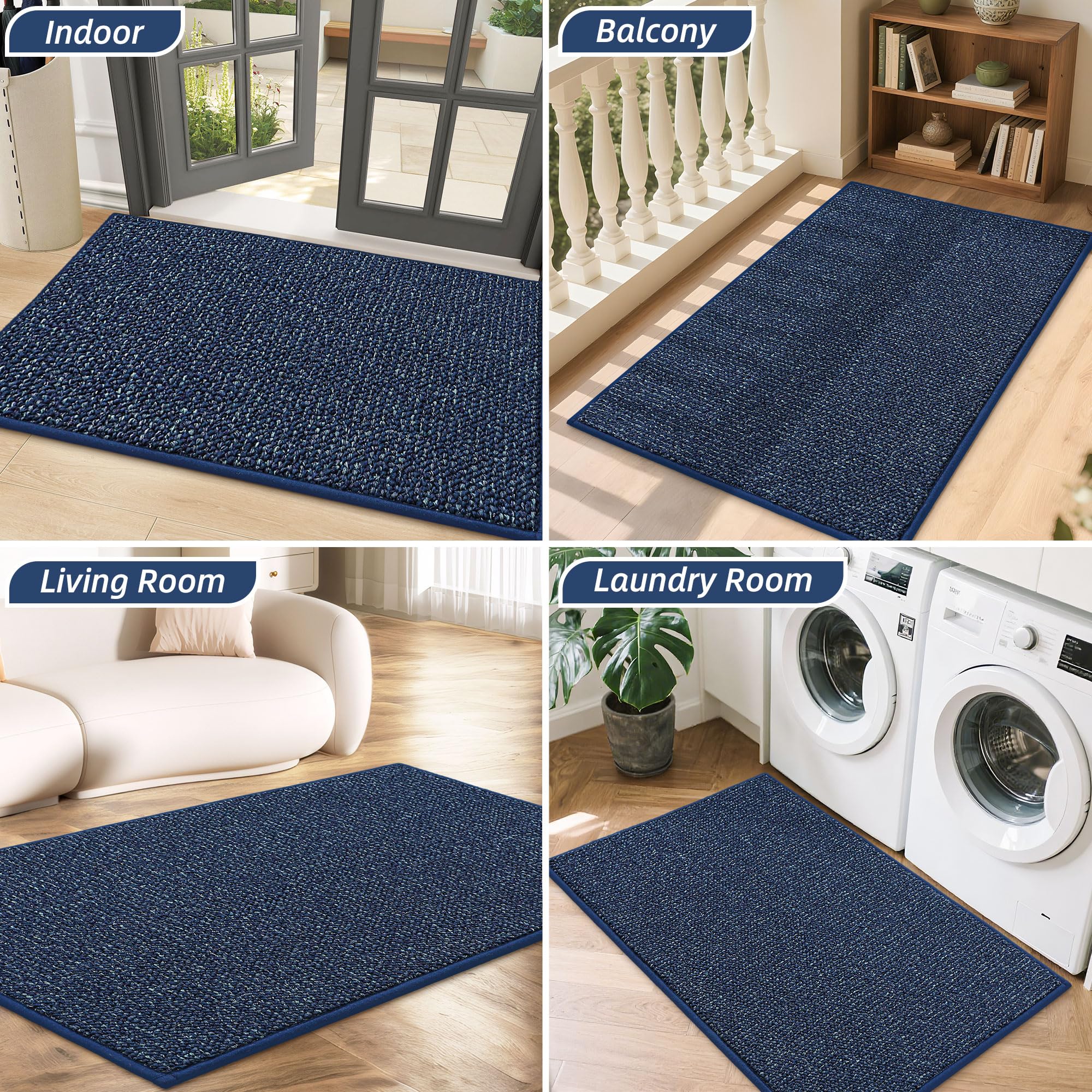 Indoor entryway setup with BEQHAUSE Dirt Trapper mat in blue