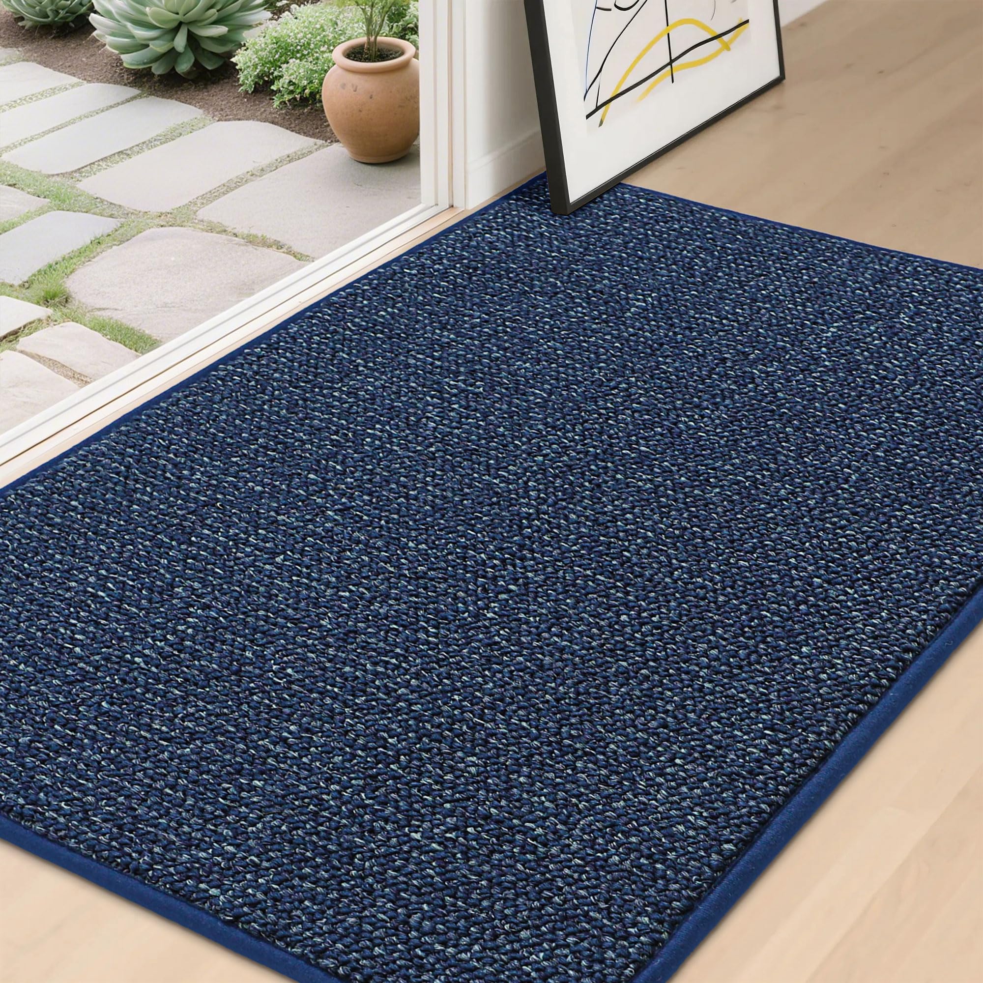 BEQHAUSE Dirt Trapper Door Mat front view in blue showing 32x48 size for entryways