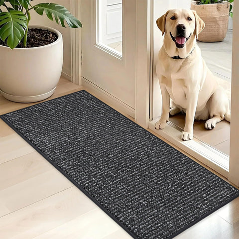 BEQHAUSE Dirt Trapper Door Mat front view in charcoal traps dirt at entry