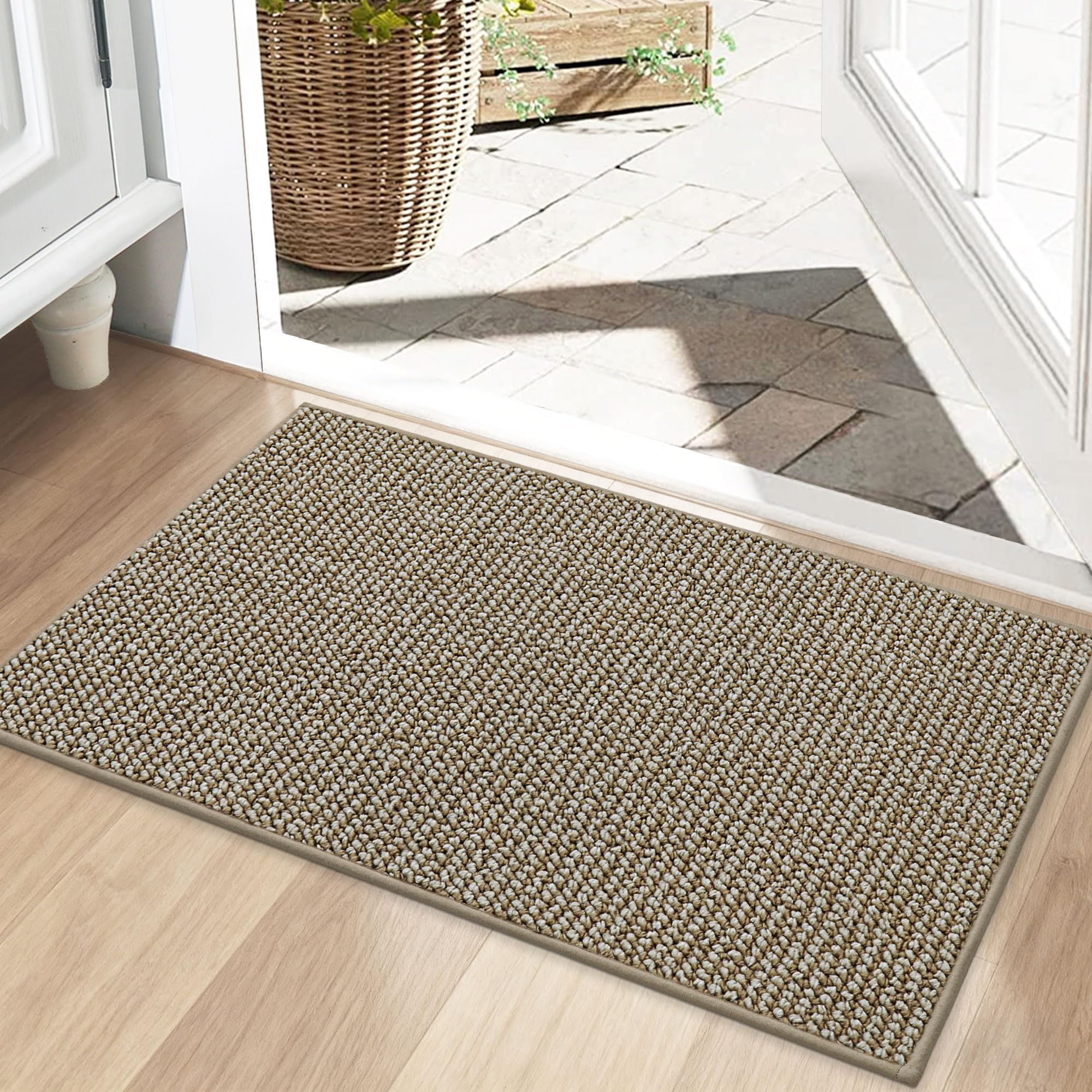 BEQHAUSE Dirt Trapper Door Mat front view demonstrates durable dirt scraping for entryways.