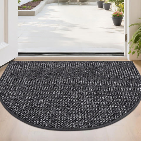 BEQHAUSE Dirt Trapper Half-Circle Mat in charcoal catches dirt at the door and dries feet