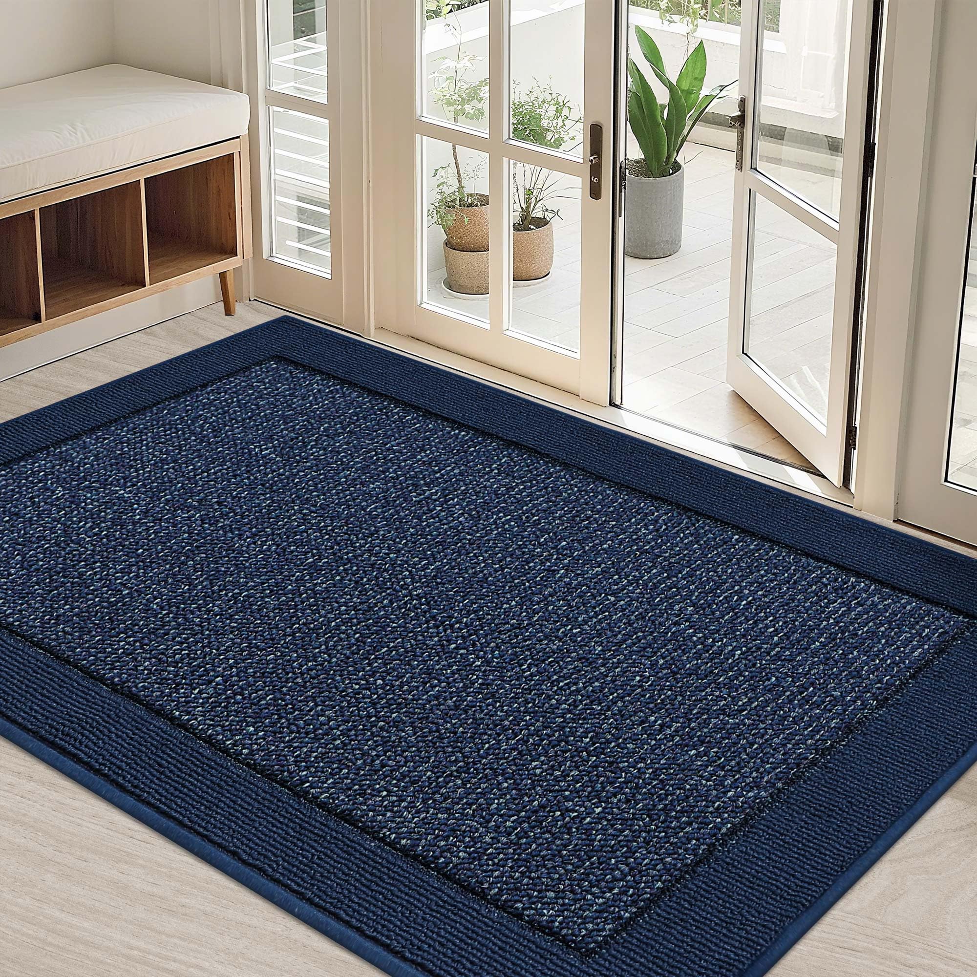 BEQHAUSE indoor door mat 32x48 blue traps dirt and keeps floors clean.