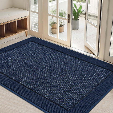 BEQHAUSE indoor door mat 32x48 blue traps dirt and keeps floors clean.