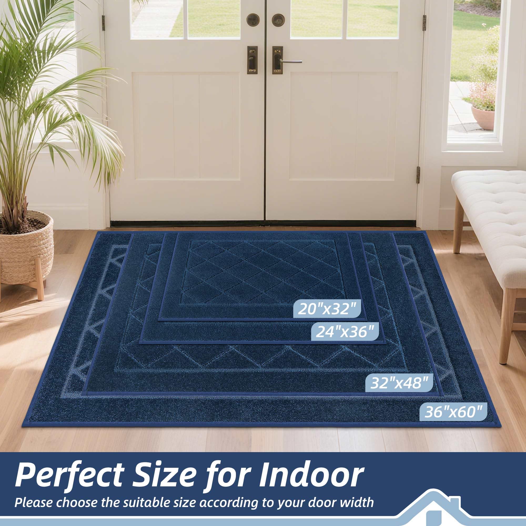 BEQHAUSE Non-slip backing keeps the mat secure on indoor floors.