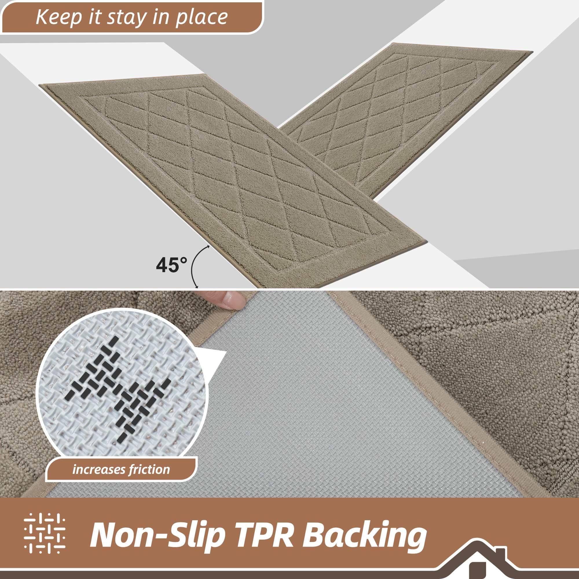 BEQHAUSE door mat with non-slip backing staying in place on indoor floors.