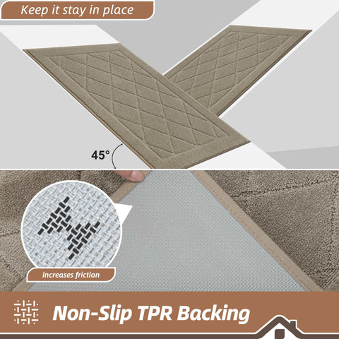 BEQHAUSE door mat with non-slip backing staying in place on indoor floors.