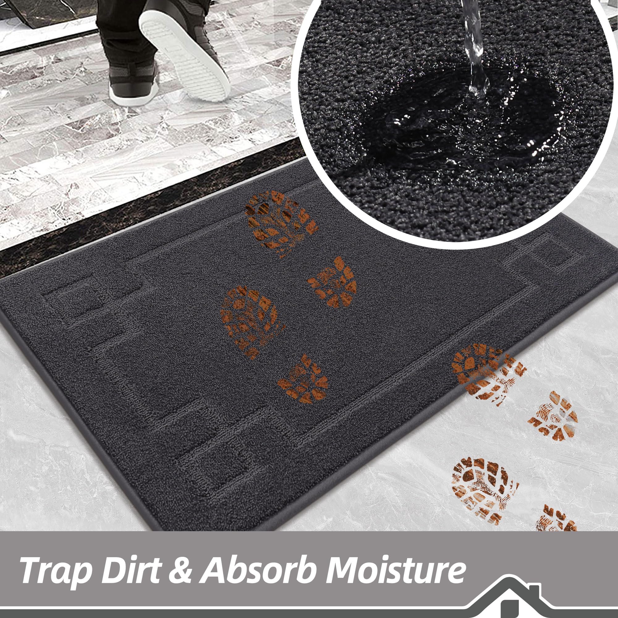 BEQHAUSE absorbent polyester yarn door mat highlights dirt scraping for cleaner entryways.