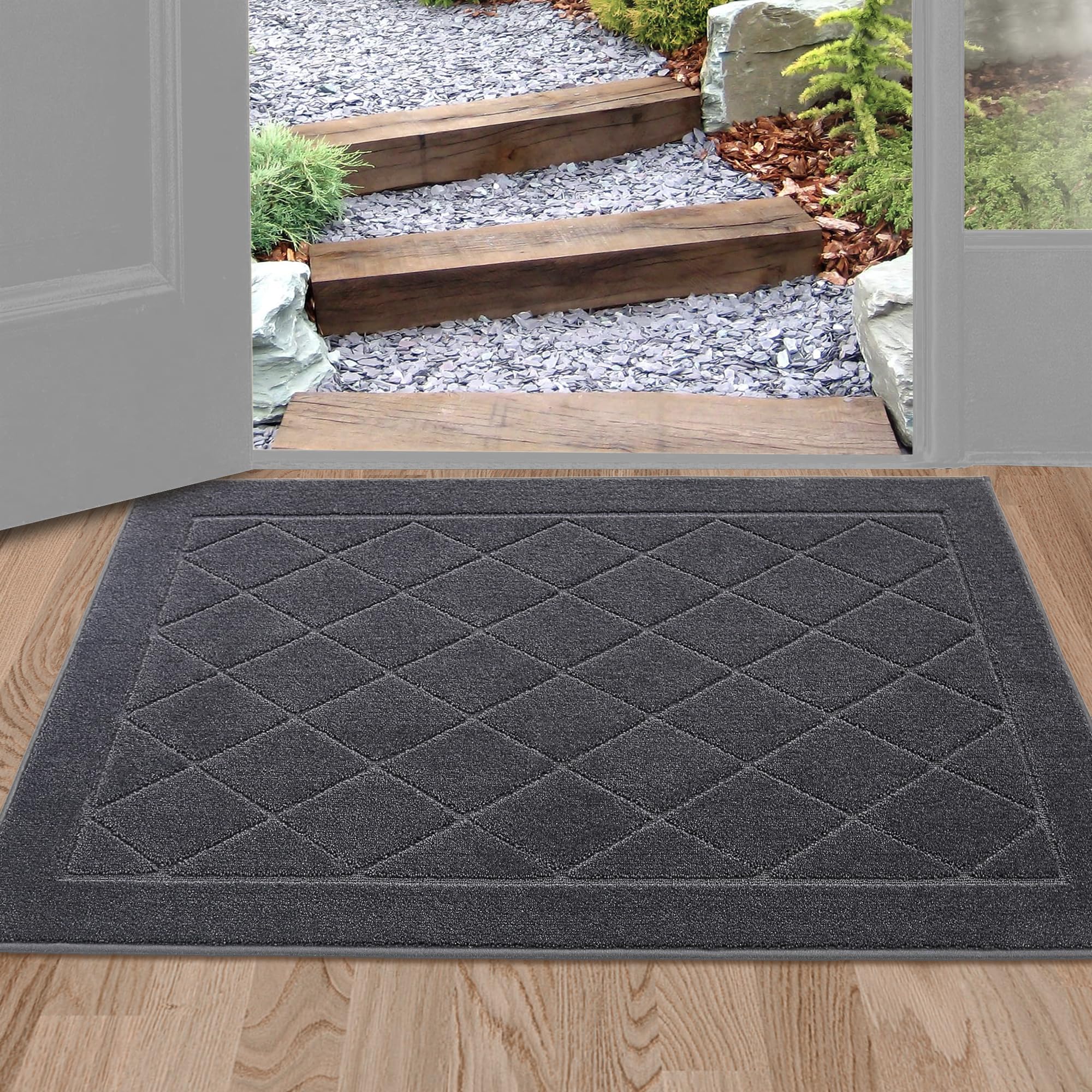 BEQHAUSE Dirt Trapper mat absorbs moisture quickly and traps dirt at the doorway for cleaner floors.