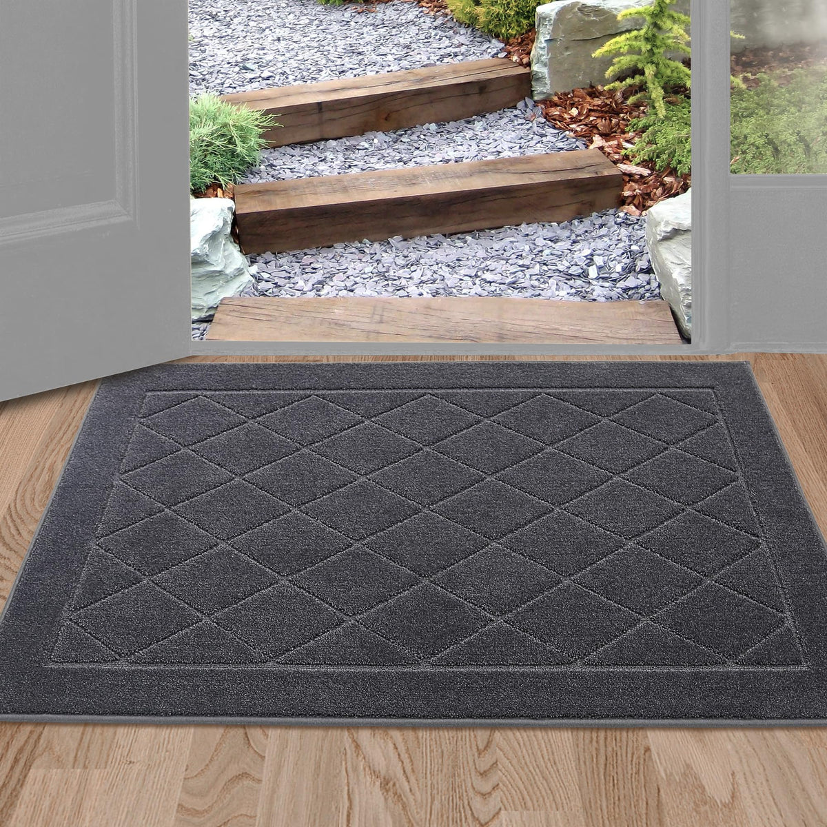 BEQHAUSE Dirt Trapper mat absorbs moisture quickly and traps dirt at the doorway for cleaner floors.