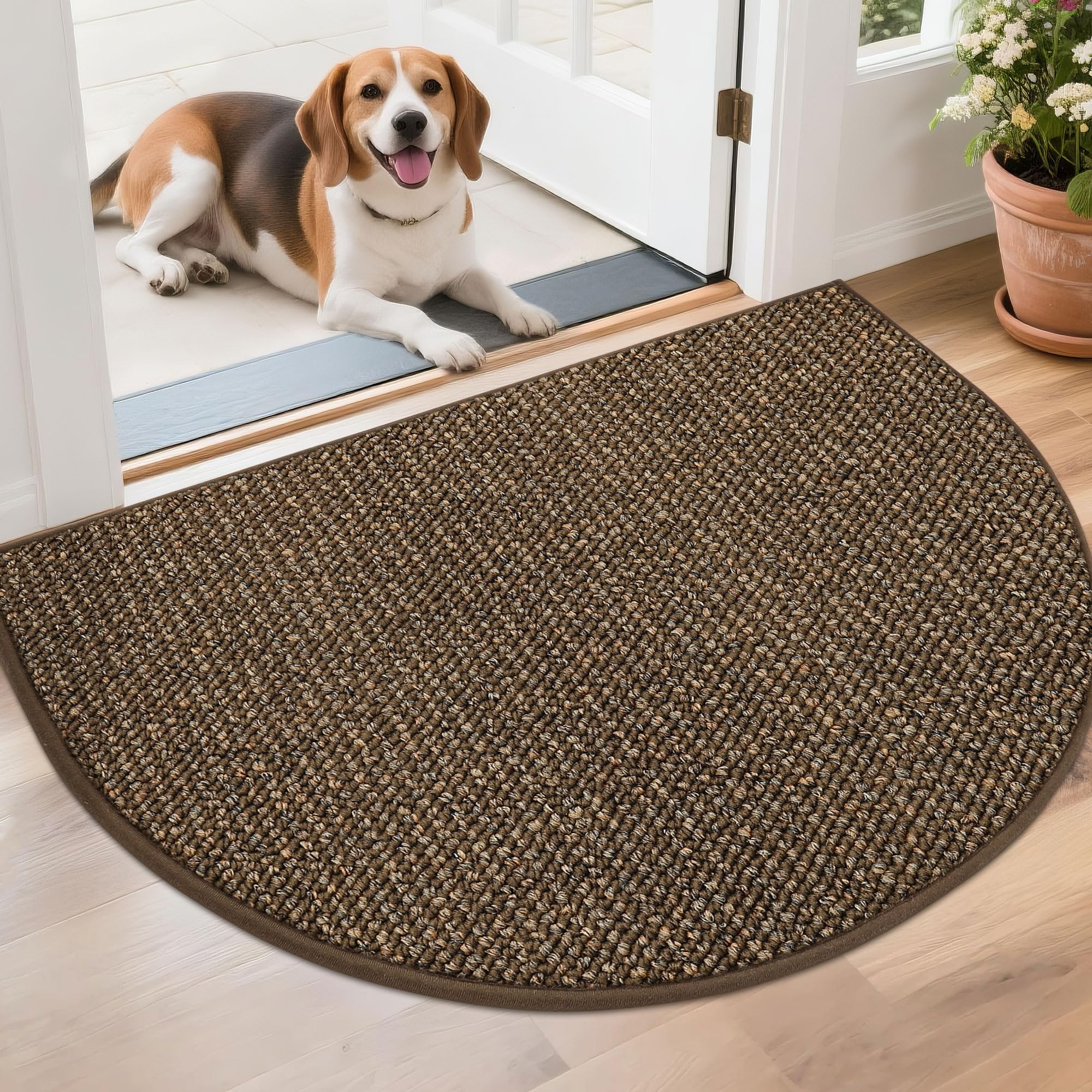 BEQHAUSE Dirt Trapper Door Mat with 26x40 half-circle captures dirt at entry