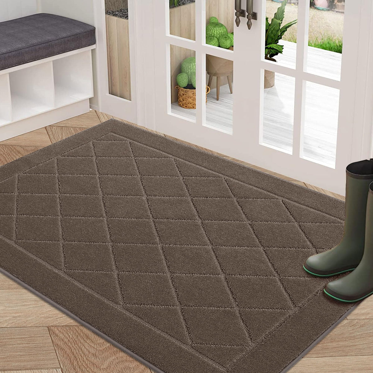 BEQHAUSE Dirt Trapper mat for front door captures moisture, keeping entryways clean.