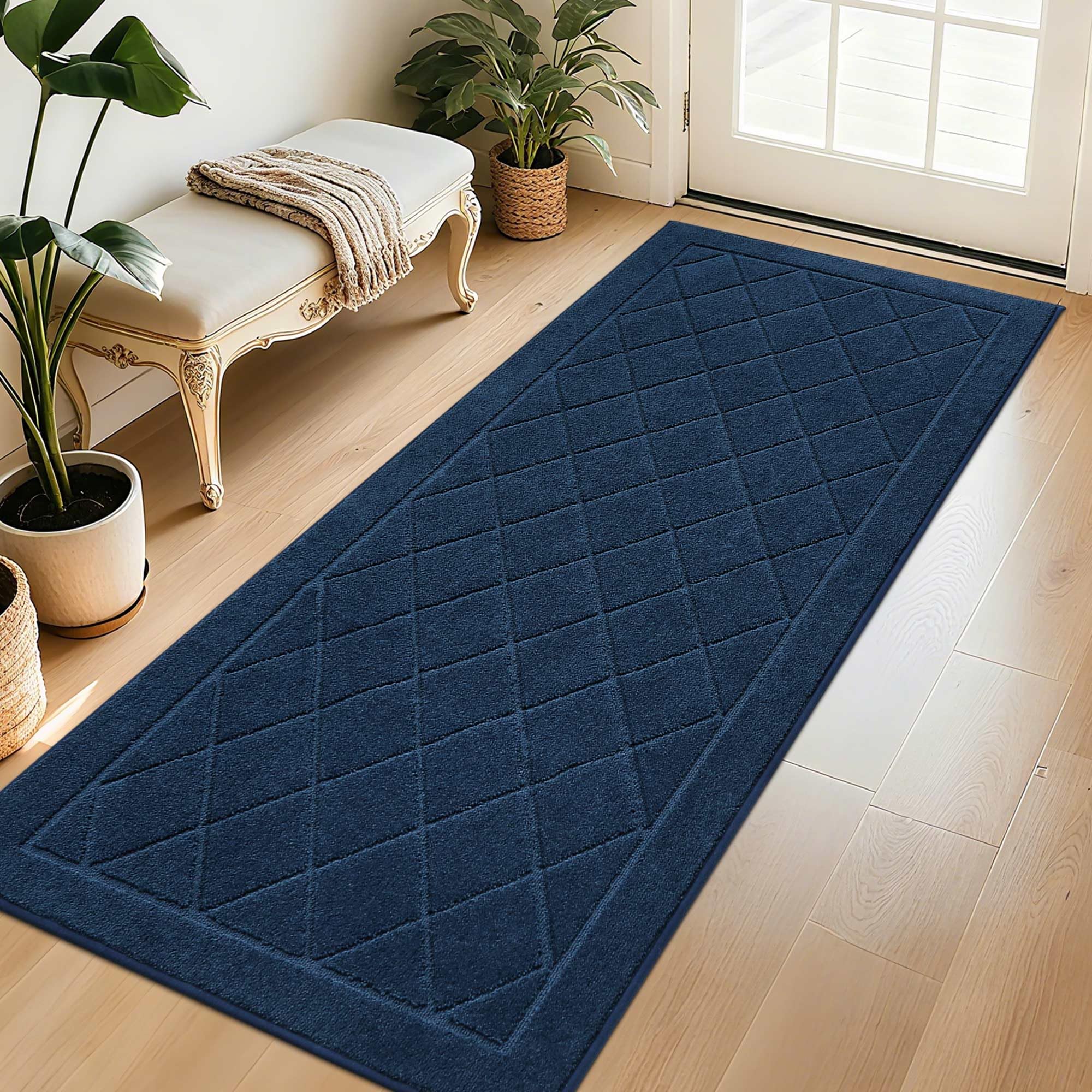 BEQHAUSE dirt-trapper mat in navy, 32x72, traps dirt and moisture at the entry